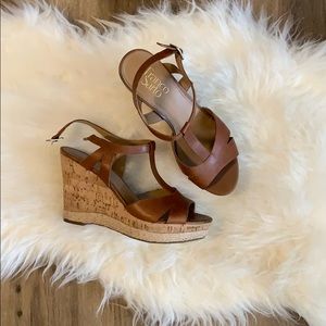 Franco Sarto Cork Wedges with Leather Upper